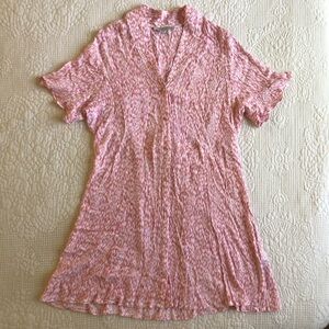 ALL SAINTS Pink Fay Leppard Short Ruffle  Sleeve Button Down Dress Size 14